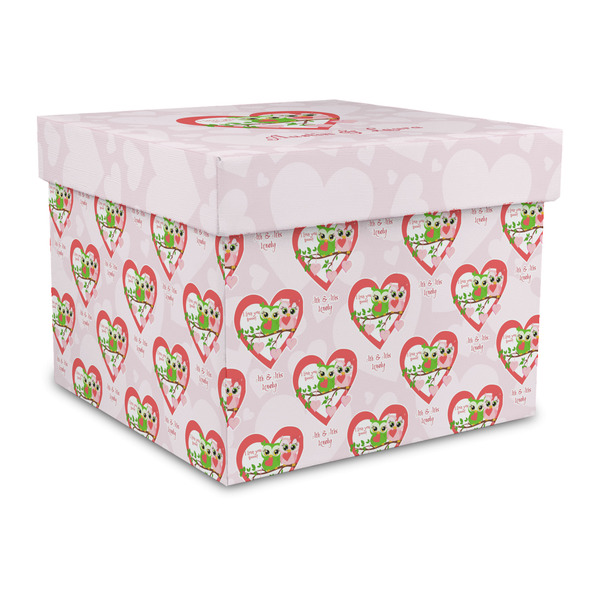Custom Valentine Owls Gift Box with Lid - Canvas Wrapped - Large (Personalized)