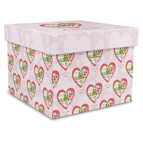 Custom Valentine Owls Gift Box with Lid - Canvas Wrapped - XX-Large (Personalized)