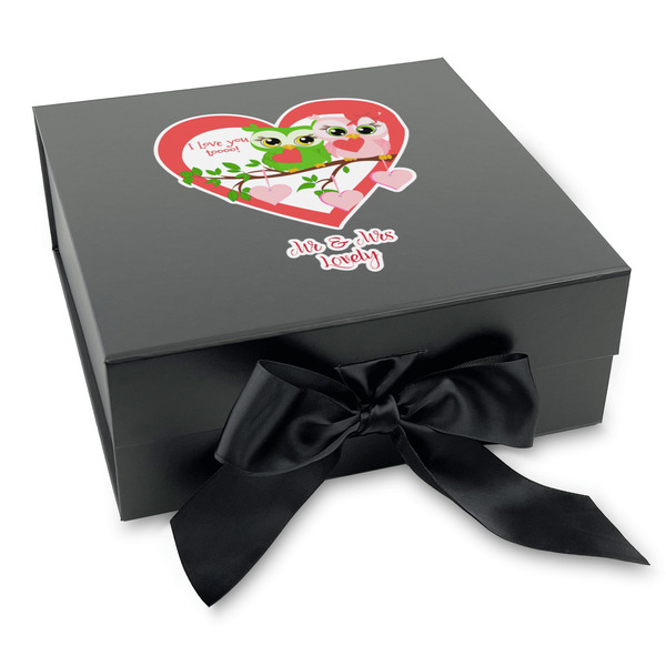 Custom Valentine Owls Gift Box with Magnetic Lid - Black (Personalized)