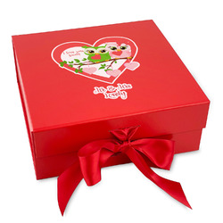 Valentine Owls Gift Box with Magnetic Lid - Red (Personalized)