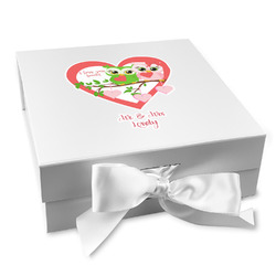 Valentine Owls Gift Box with Magnetic Lid - White (Personalized)