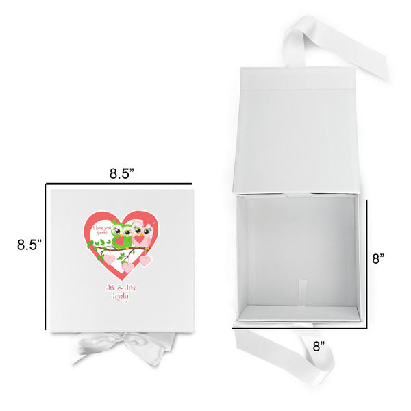 Valentine Owls Gift Boxes with Magnetic Lid - White - Open & Closed