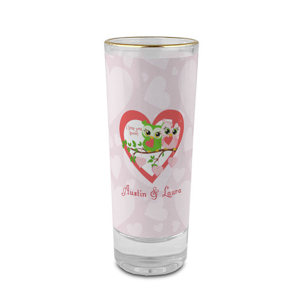 Custom Valentine Owls 2 oz Shot Glass -  Glass with Gold Rim - Single (Personalized)