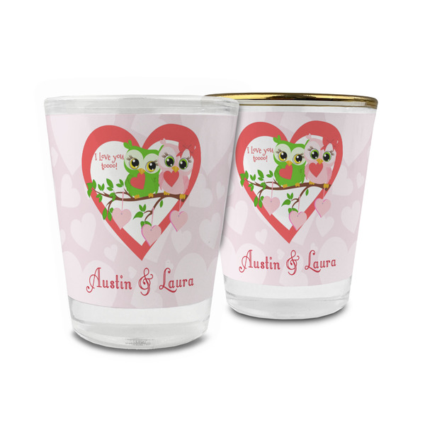Custom Valentine Owls Glass Shot Glass - 1.5 oz (Personalized)