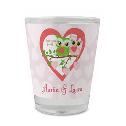 Valentine Owls Glass Shot Glass - 1.5 oz - Set of 4 (Personalized)