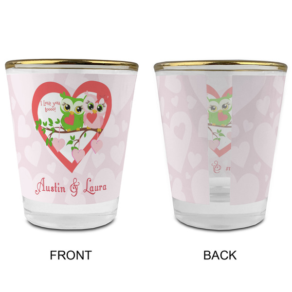 Valentine Owls Glass Shot Glass - with gold rim - APPROVAL