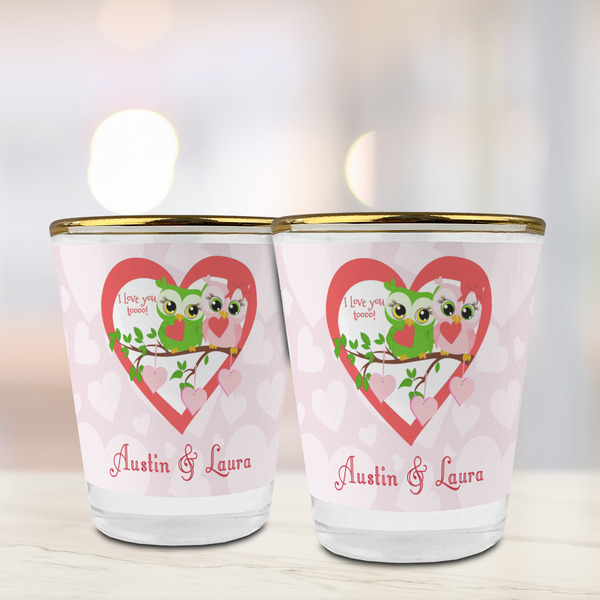 Valentine Owls Glass Shot Glass - with gold rim - LIFESTYLE