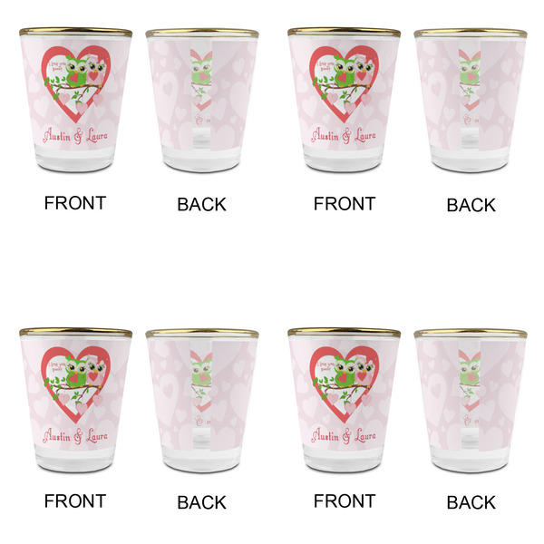 Valentine Owls Glass Shot Glass - with gold rim - Set of 4 - APPROVAL