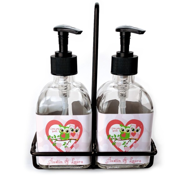 Custom Valentine Owls Glass Soap & Lotion Bottles (Personalized)