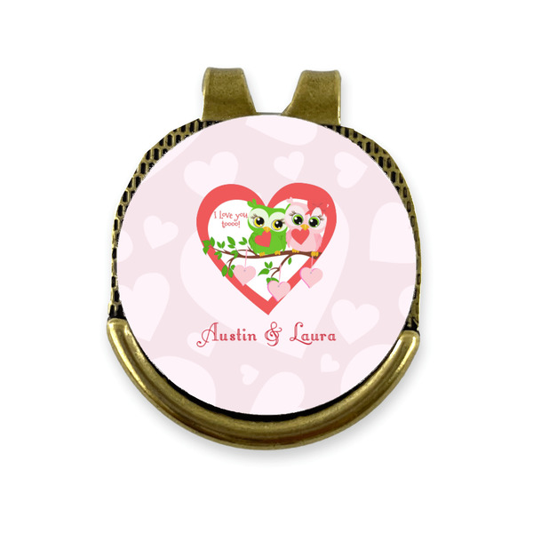 Custom Valentine Owls Golf Ball Marker - Hat Clip - Gold
