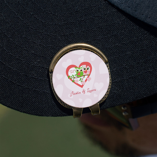 Valentine Owls Golf Ball Marker Hat Clip - Gold - On Hat