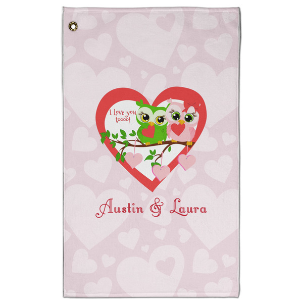 Custom Valentine Owls Golf Towel - Poly-Cotton Blend - Large w/ Couple's Names