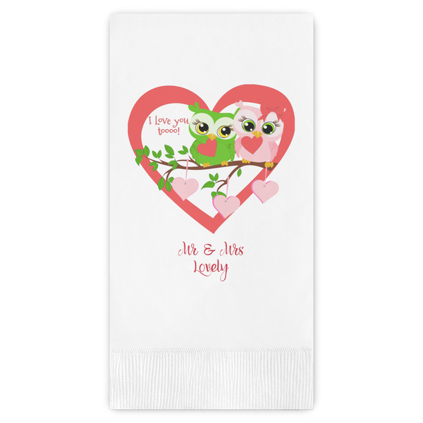 Custom Valentine Owls Guest Napkins - Full Color - Embossed Edge (Personalized)