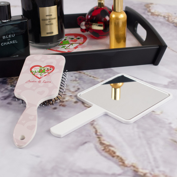 Valentine Owls Hair Brush - With Hand Mirror