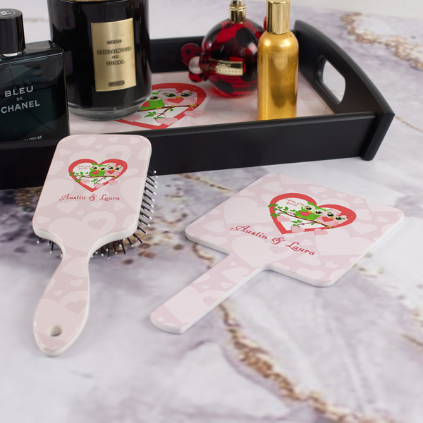 Valentine Owls Hair Brush and Hand Mirror - Bathroom Scene