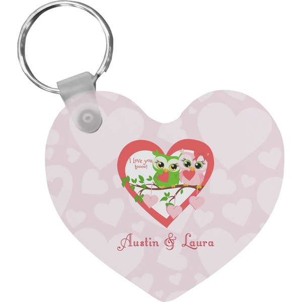 Custom Valentine Owls Heart Plastic Keychain w/ Couple's Names