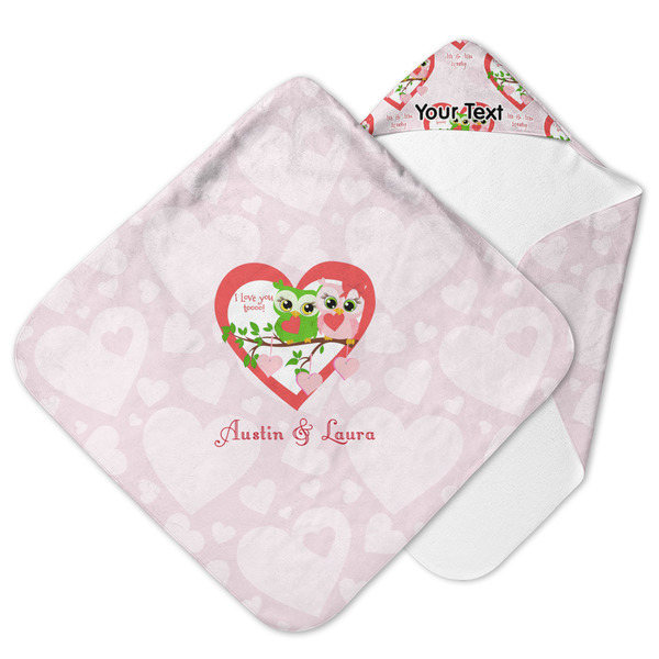 Custom Valentine Owls Hooded Baby Towel (Personalized)
