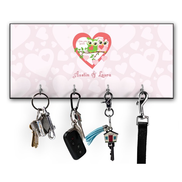 Custom Valentine Owls Key Hanger w/ 4 Hooks w/ Couple's Names