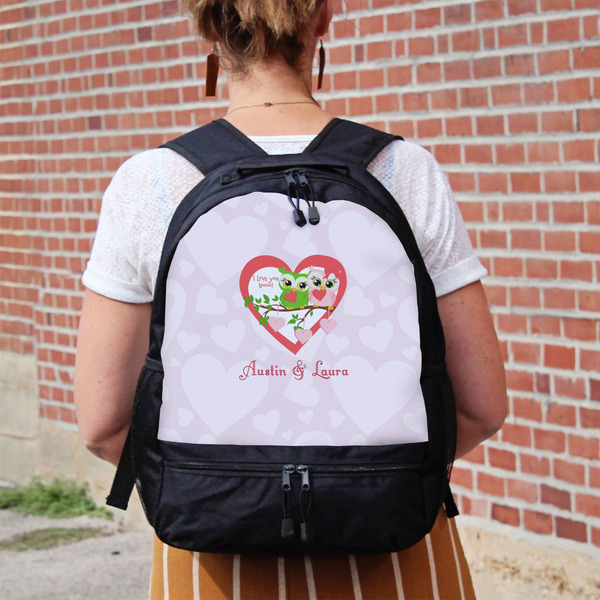 Valentine Owls Large Backpack - Black - On Back