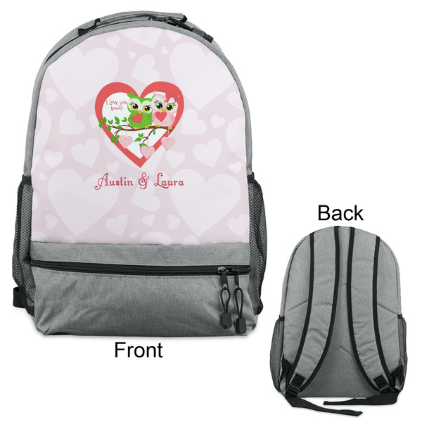 Valentine Owls Large Backpack - Gray - Front & Back View