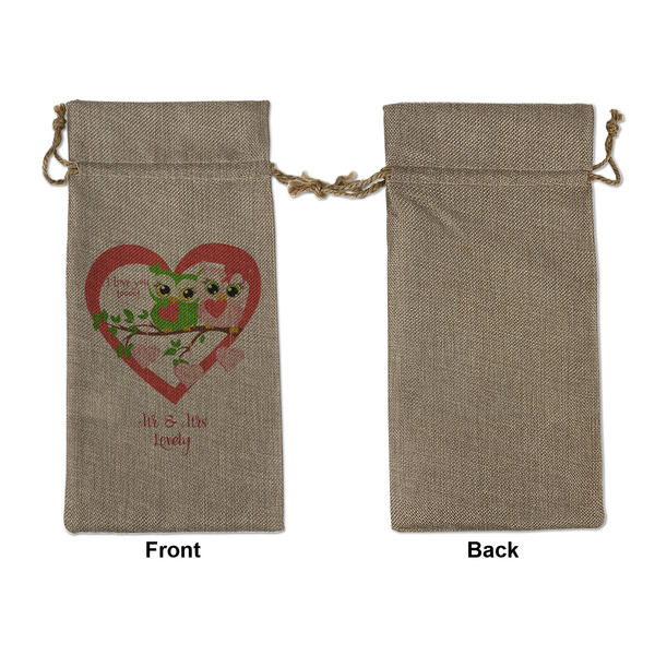 Valentine Owls Large Burlap Gift Bags - Front Approval