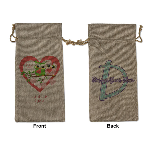 Custom Valentine Owls Large Burlap Gift Bag - Front & Back (Personalized)