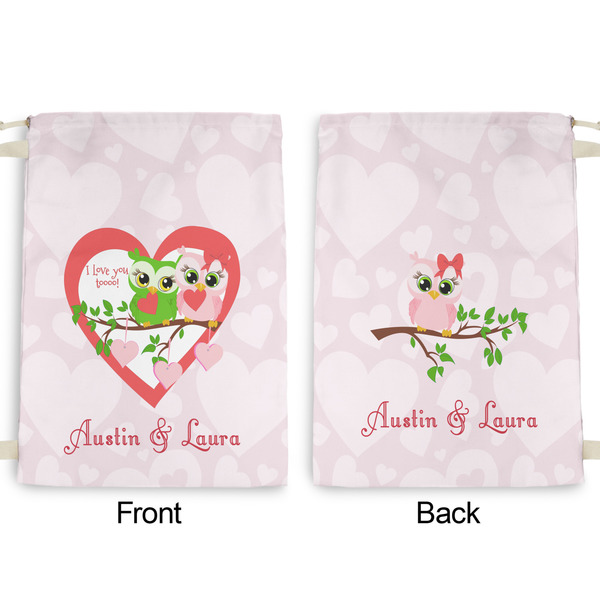 Valentine Owls Large Laundry Bag - Front & Back View