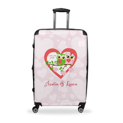 Valentine Owls Suitcase - 28" Large - Checked w/ Couple's Names