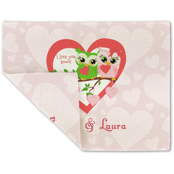 Valentine Owls Linen Placemat - Folded Corner (double side)
