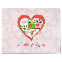 Valentine Owls Single-Sided Linen Placemat - Single w/ Couple's Names