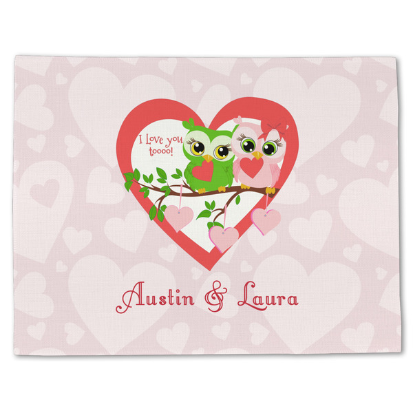 Custom Valentine Owls Single-Sided Linen Placemat - Single w/ Couple's Names