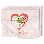 Valentine Owls Double-Sided Linen Placemat - Set of 4 w/ Couple's Names