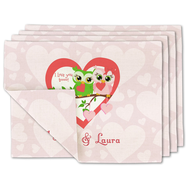 Custom Valentine Owls Linen Placemat w/ Couple's Names