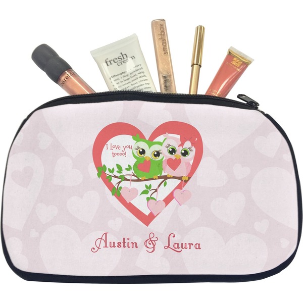 Custom Valentine Owls Makeup / Cosmetic Bag - Medium (Personalized)