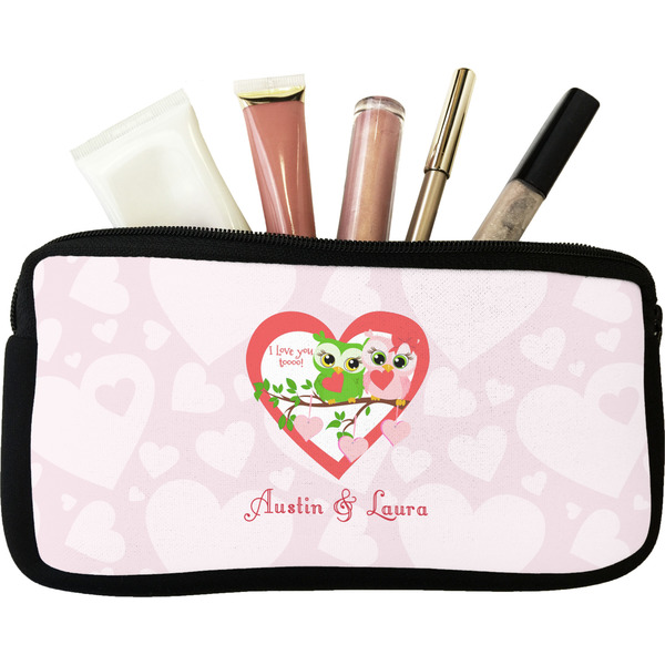 Custom Valentine Owls Makeup / Cosmetic Bag (Personalized)