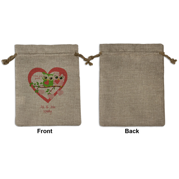 Valentine Owls Medium Burlap Gift Bag - Front Approval
