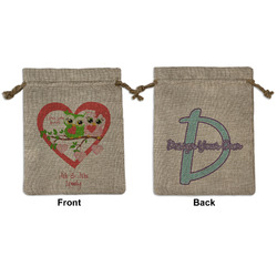 Valentine Owls Medium Burlap Gift Bag - Front & Back (Personalized)