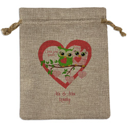 Valentine Owls Medium Burlap Gift Bag - Front (Personalized)