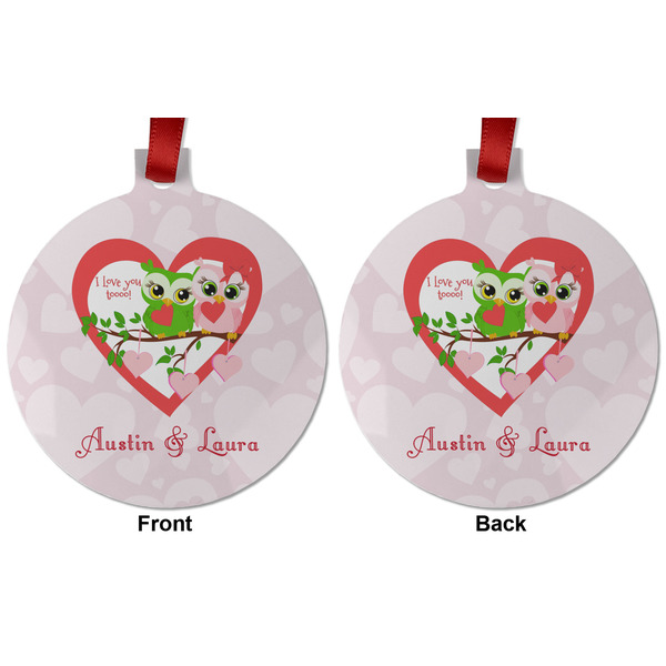 Valentine Owls Metal Ball Ornament - Front and Back