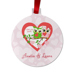 Valentine Owls Metal Ball Ornament - Double Sided w/ Couple's Names