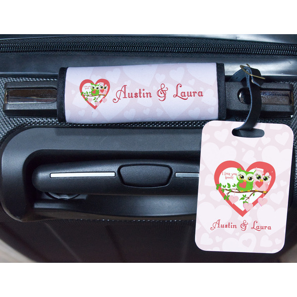 Valentine Owls Metal Luggage Tag & Handle Wrap - In Context