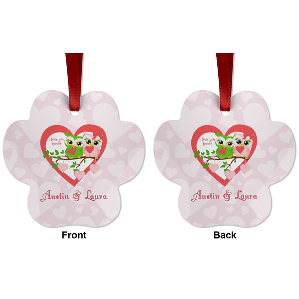 Valentine Owls Metal Paw Ornament - Front and Back