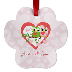 Valentine Owls Metal Paw Ornament - Double Sided w/ Couple's Names