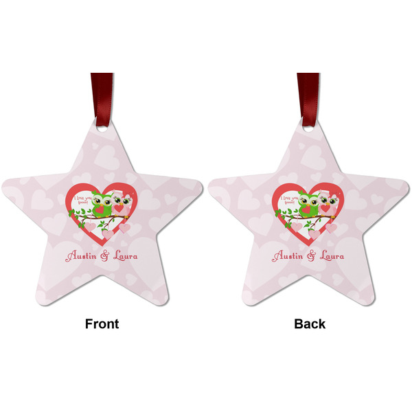 Valentine Owls Metal Star Ornament - Front and Back