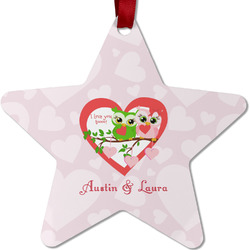 Valentine Owls Metal Star Ornament - Double Sided w/ Couple's Names