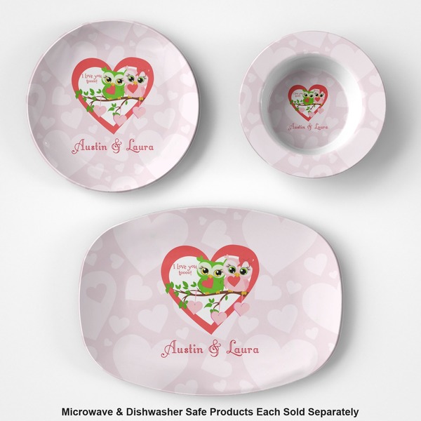 Valentine Owls Microwave & Dishwasher Safe CP Plastic Dishware - Group