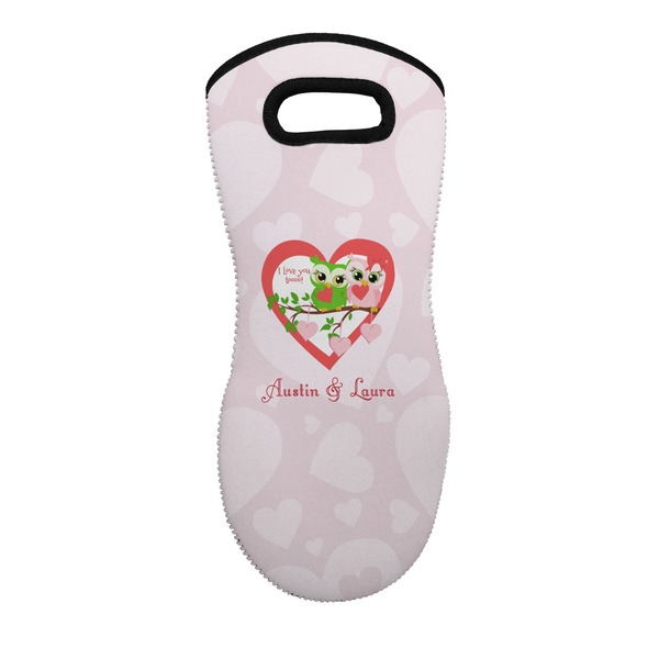 Custom Valentine Owls Neoprene Oven Mitt - Single w/ Couple's Names