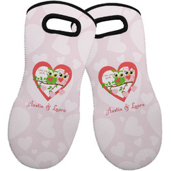 Valentine Owls Neoprene Oven Mitts - Set of 2 w/ Couple's Names