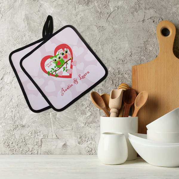 Valentine Owls Neoprene Pot Holder - Set of 2  LIFESTYLE