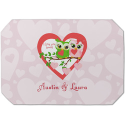 Valentine Owls Dining Table Mat - Octagon (Single-Sided) w/ Couple's Names